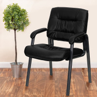 Flash Furniture Black Leather Executive Side Chair with Titanium Frame Finish BT-1404-BKGY-GG